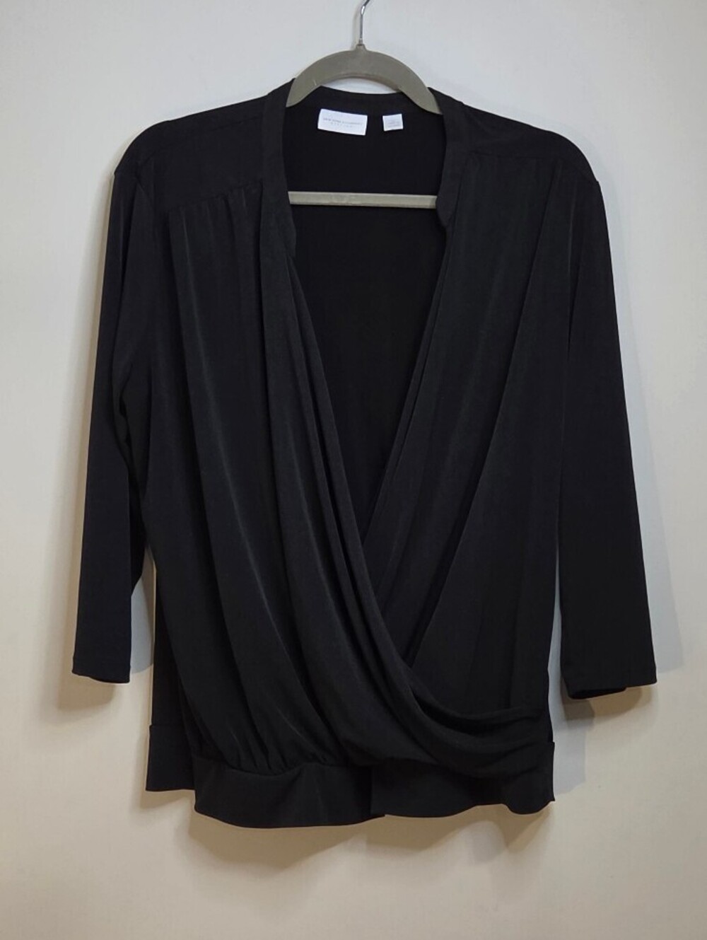 New York & Company Womens XL Black Draped Crossover Deep Vneck Blouse